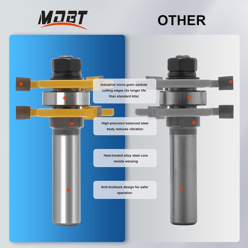 MDBTTOOLS 3 Edge T Joint Router Bit, Lock Miter Woodworking Bit for Cabinet, Rabbeting & Tongue & Groove (Router Bit-1/2 Inch -3 Edged T-Shaped) - Image 3
